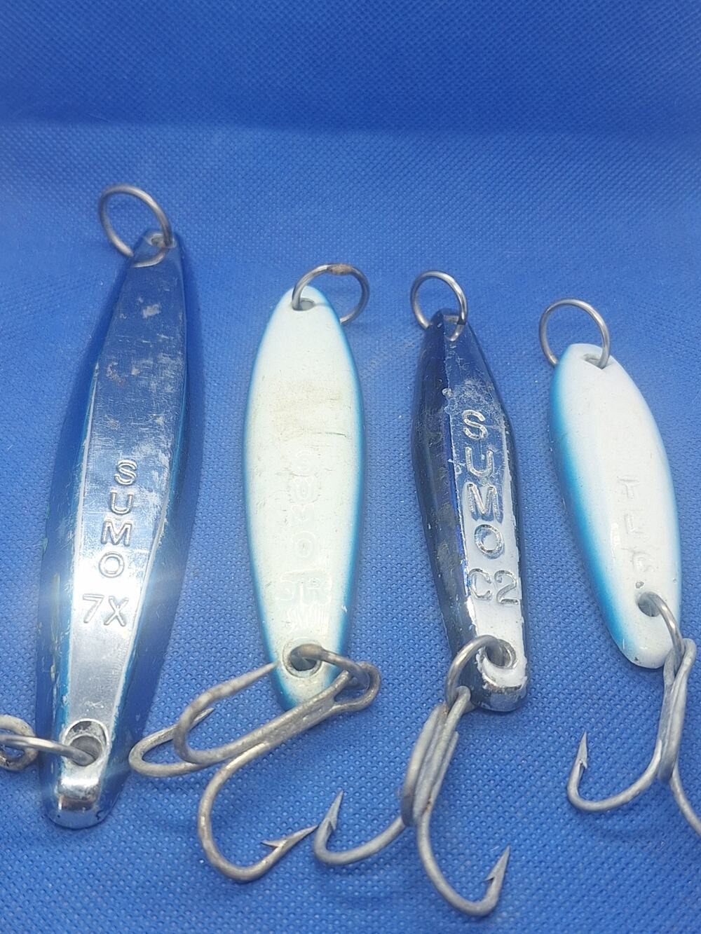 Vintage SUMO 7X JR C2 TLC Blue White Iron Jig Lure Lot 4pc Yellowtail Tuna